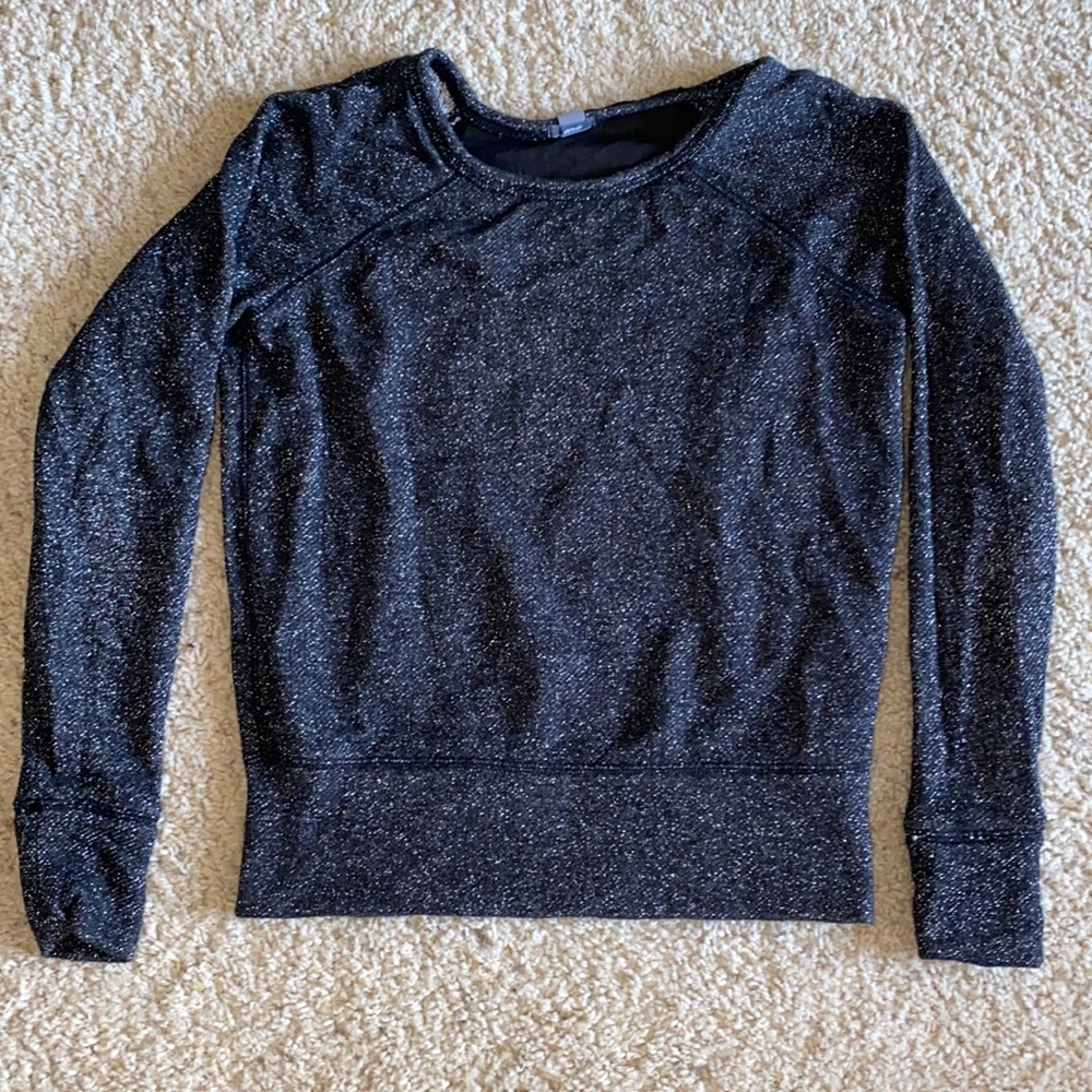 Aerie Black sparkly long sleeve sweater / light see through mesh back xs